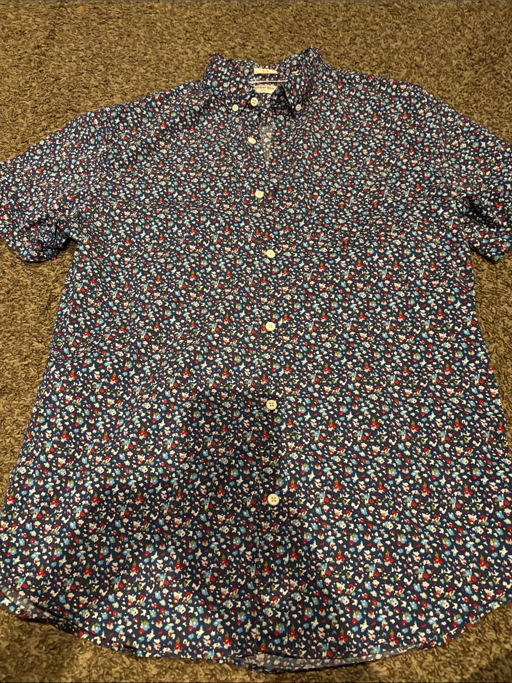 Women's Navy Floral Short-Sleeve Button-Down Shirt size l